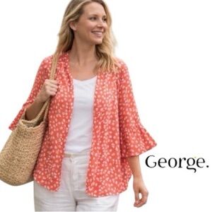 4X George Flowy Ditsy Floral Button Up Top with Bell Sleeves